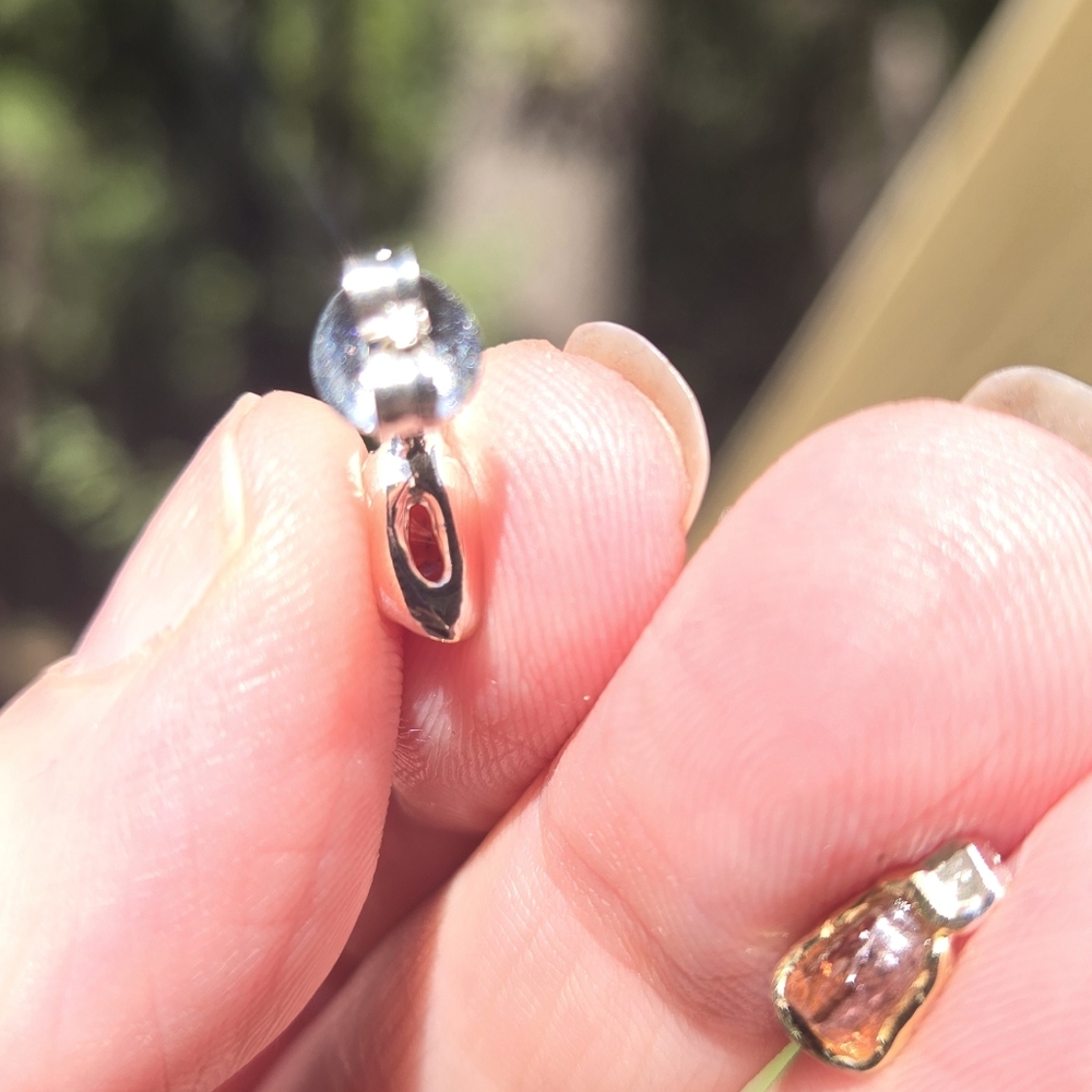 Tangarine Tourmaline Natural Sterling & Gold Stud Earrings - Picture 8 of 8
